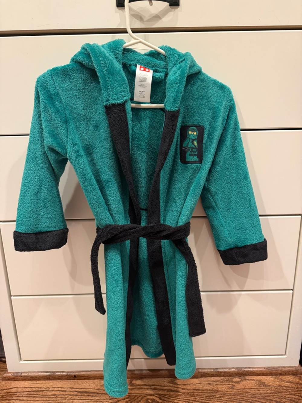 Kids Green Hooded Bathrobe with Black Trim - Ninjago
